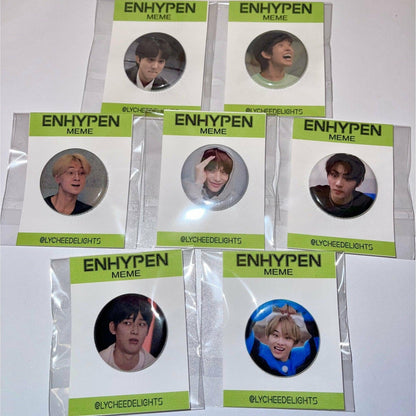 ENH- Meme Buttons - MilkBunn Co. Enhypen meme buttons. Jungwon, Heeseung, Jay, Jake, Sunghoon, Sunoo, Ni-Ki funny face button