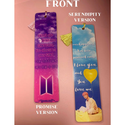JIMIN Bookmark - MilkBunn Co. Jimin from BTS inspired bookmarks. Serendipity version and promise version. Front view.