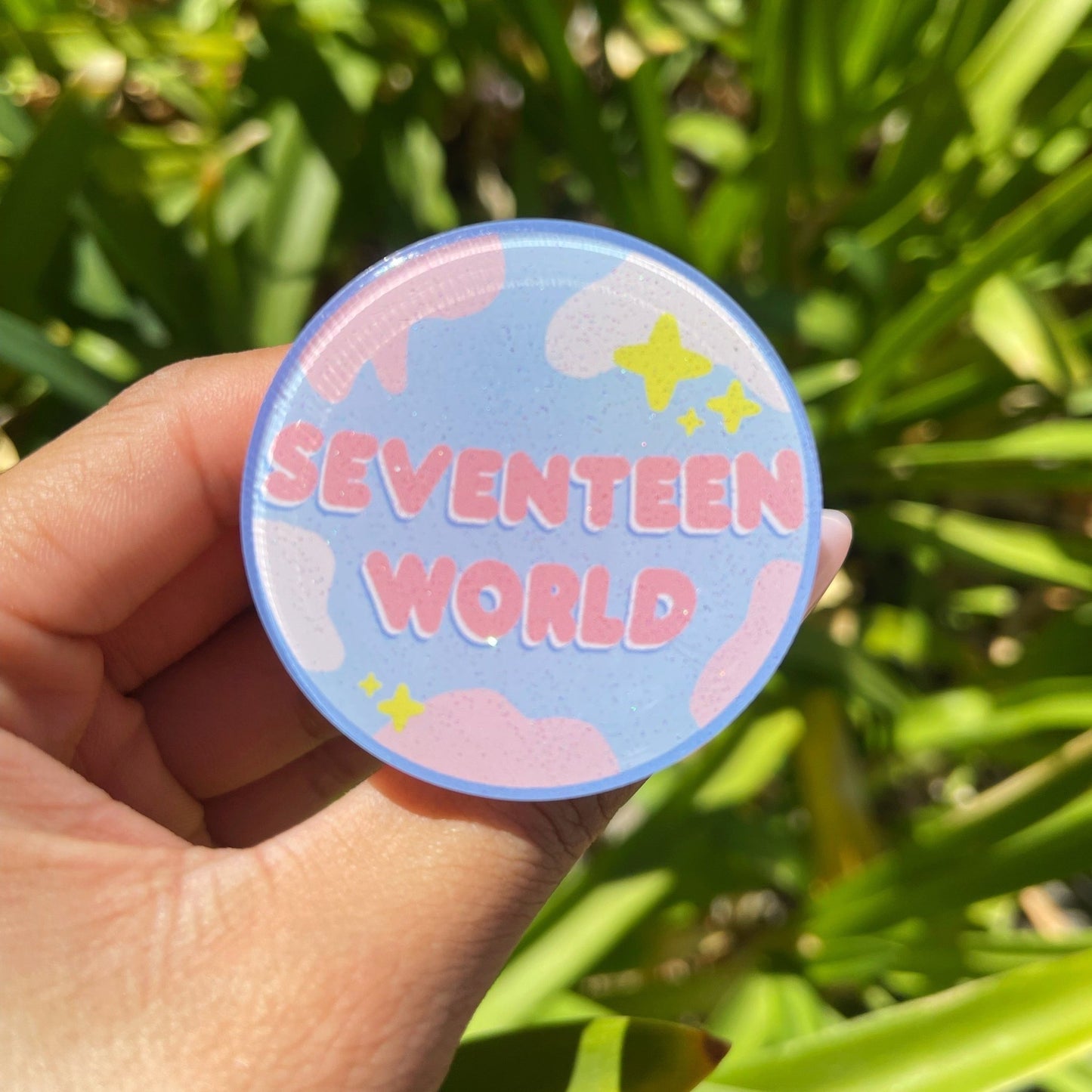 SVT World Phone Grip - MilkBunn Co. K-pop boy group "Seventeen" inspired phone grip. 
Earth planet style, glitter epoxy